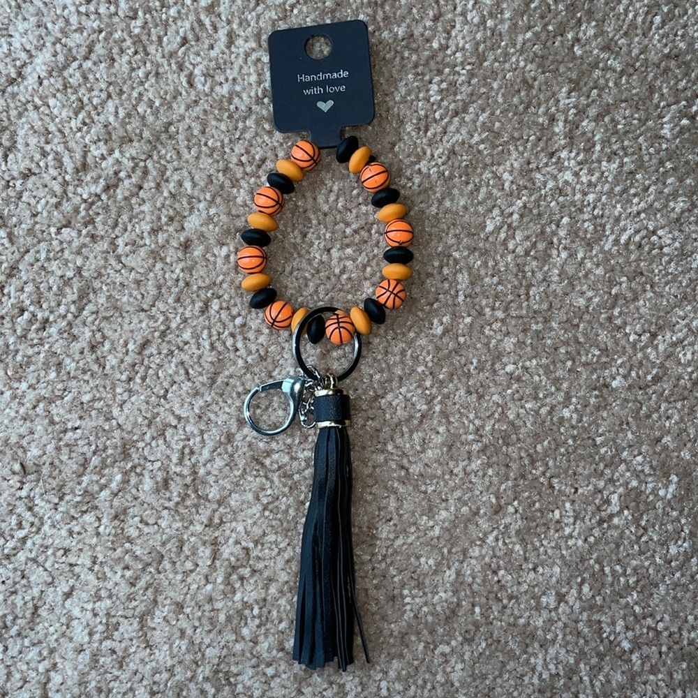 Basketball Bead Bracelet Wrist Keychain Leather Tassel  Key Ring Bag Accessories